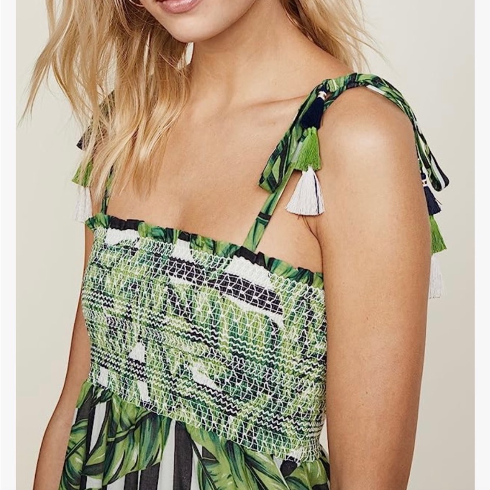 Red Carter Anthropologie Palm Print Pippi Dress.